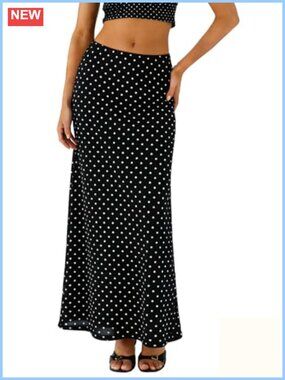 High Waisted Polka Dot Mesh Maxi Skirt A-Line Long Flowy Womens
